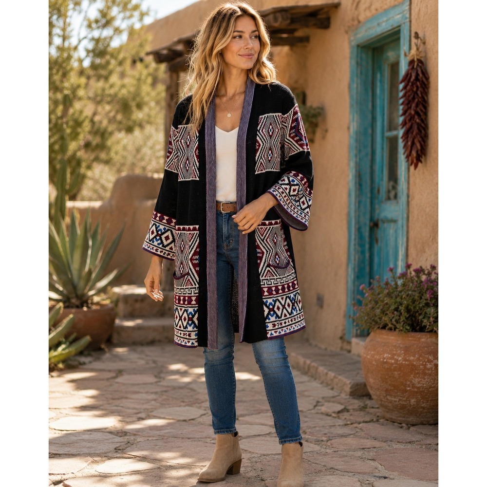 Forever 21 Cardigan Women Small Southwestern Aztec Boho Open Front Sweater